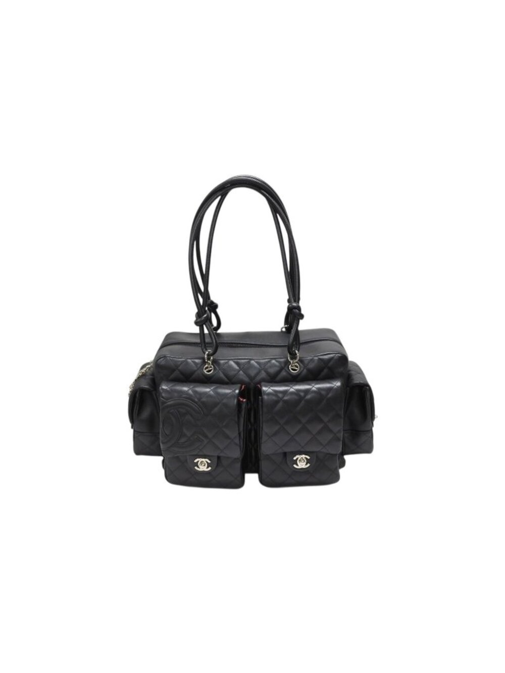 Chanel Cambon Line Multi Pocket Boston Bag Calfskin Black Pink